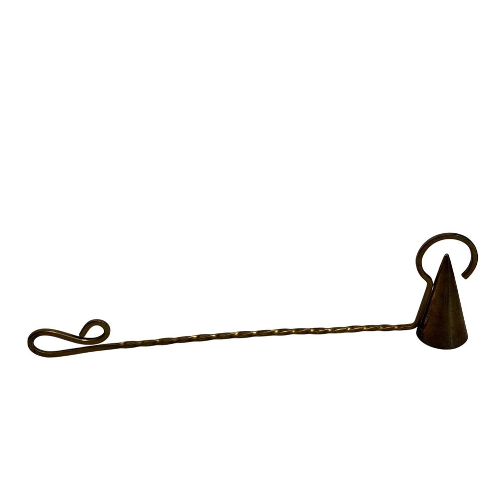 VTG Brass Twisted Candle Snuffer Decorative Loop Hook Handle Cone Shaped Cup 8"‎